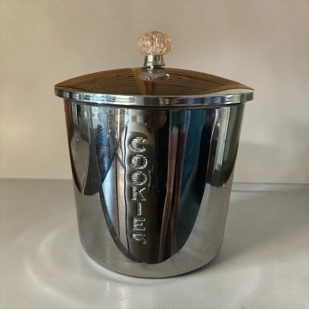 Vtg 50s EVEREDY Stainless Chrome COOKIE JAR Canister 9” Pink Glass Ball Knob